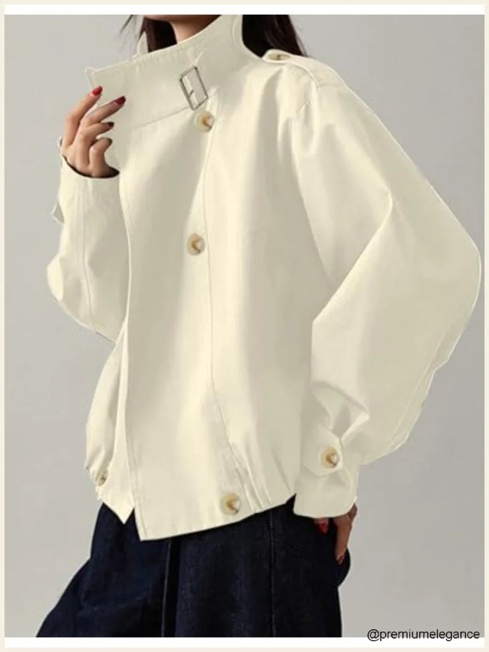 Vintage Trench Coat Turtle Neck Crop Jacket with Pockets